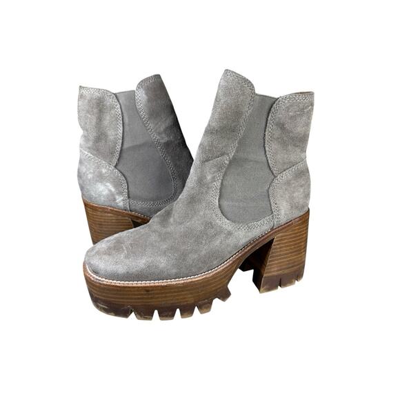 Jeffrey Campbell x Free People Grey Suede Chunky Heel Chelsea Boots 9M - Picture 4 of 11